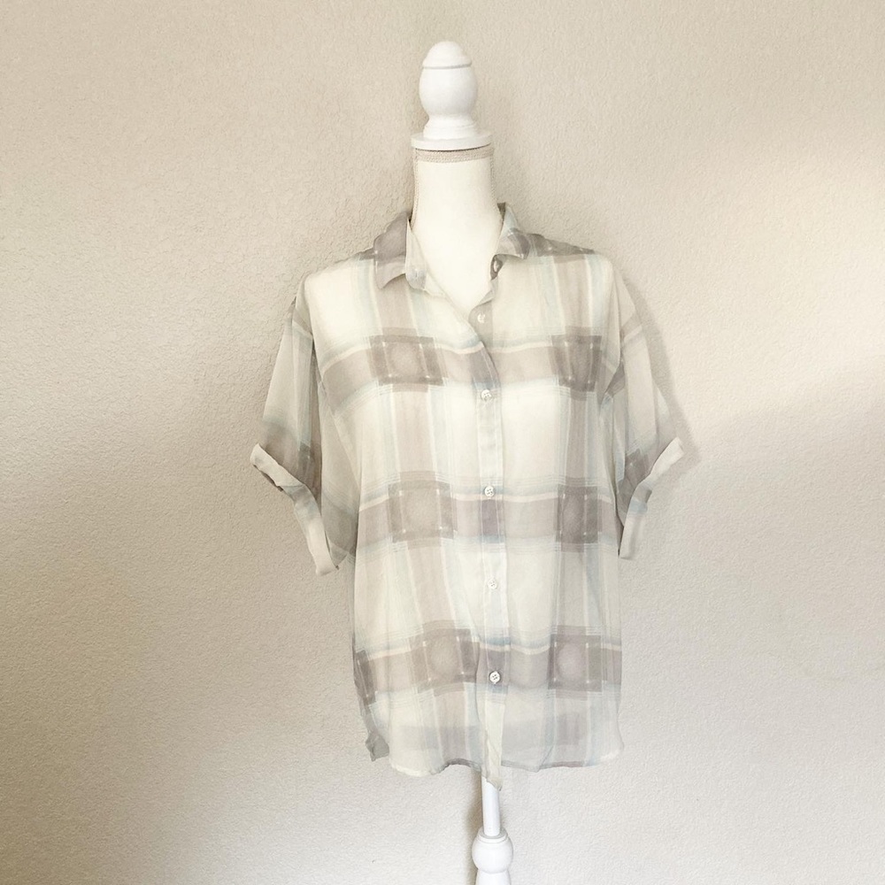 Splendid Sheer Plaid Blouse